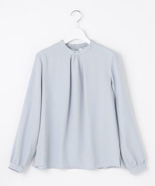 J.PRESS LADIES L 【洗える】ヌーディスバックサテン スタンドカラー ブラウス サックスブルー系