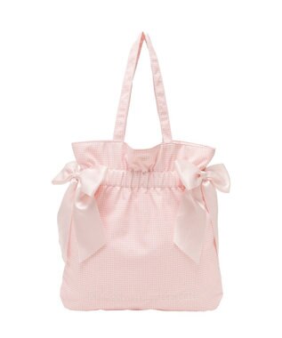 Maison de FLEUR ギンガムダブルリボンギャザートートバッグ Salmon Pink