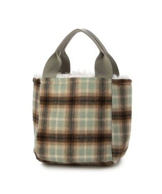 UNBILLION カシュカシュ cachecache / フェイクファー×チェック柄リバーシブルトート アイボリー