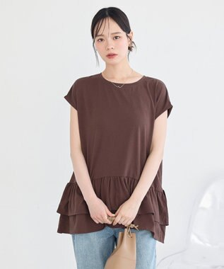 earth music&ecology 【接触冷感】ラッフルヘムプルオーバー Brown