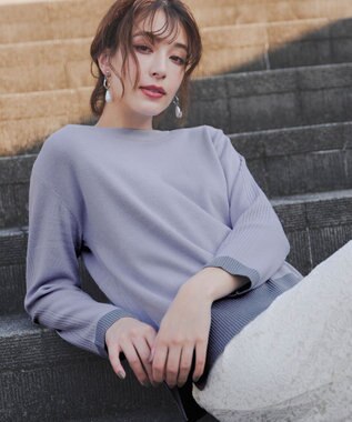 Tiaclasse 【洗える】 配色スリットニットトップス サックス