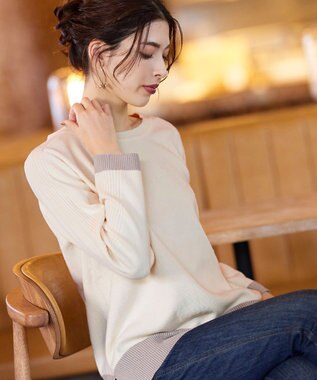 Tiaclasse 【洗える】 配色スリットニットトップス オフホワイト