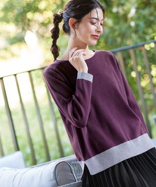 Tiaclasse 【洗える】 配色スリットニットトップス パープル