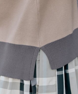 Tiaclasse 【洗える】 配色スリットニットトップス グレージュ