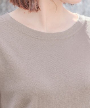 Tiaclasse 【洗える】 配色スリットニットトップス グレージュ