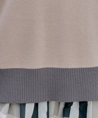 Tiaclasse 【洗える】 配色スリットニットトップス グレージュ