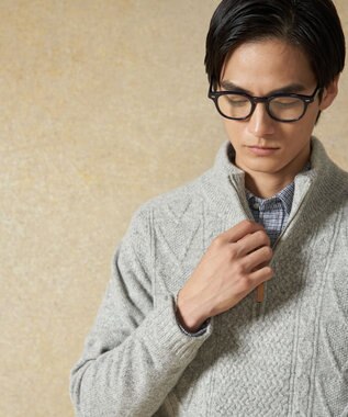 J.PRESS MEN 【Cash Lamb's Wool】ケーブルハーフジップ ニット ライトグレー系