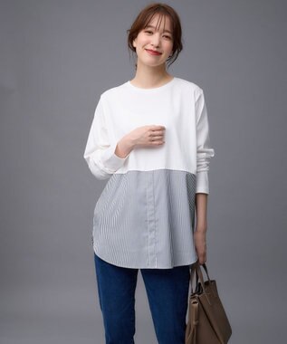 ANY シャツコンビテールＴシャツ ストライプ