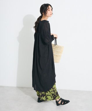 CRAFT STANDARD BOUTIQUE ヴィンテージボイル袖シャーリングワンピース Black