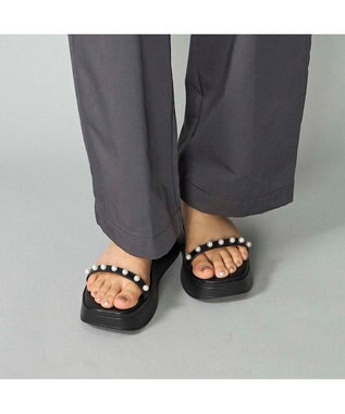 MODE ET JACOMO <noyau>パールデザイン厚底スポーツサンダル ブラック