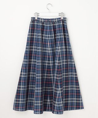 J.PRESS LADIES S コットンリネン Light マドラスチェック フレア スカート ネイビー系