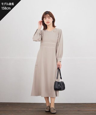 Tiaclasse パイピングフレアワンピース ベージュ