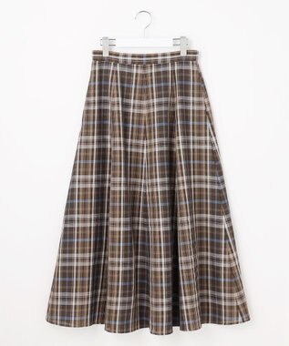 J.PRESS LADIES S コットンリネン Light マドラスチェック フレア スカート ブラウン系