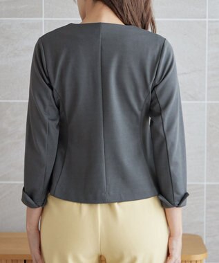 Tiaclasse L 【洗える】ノーカラーポンチジャケット チャコールグレー