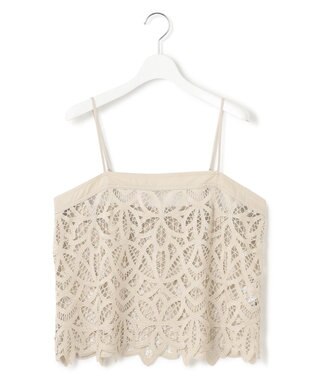 23区 【好評につき新色追加/汗じみ防止】エンブロイダリージャージー レースキャミソール付き カットソー ベージュ系