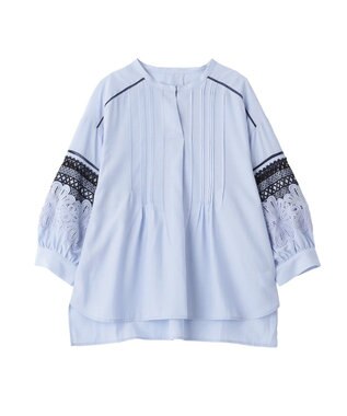 YECCA VECCA レース切替スキッパーブラウス Blue