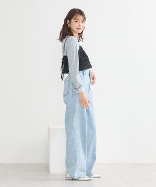 earth music&ecology フリンジミックスチュールビスチェ Black