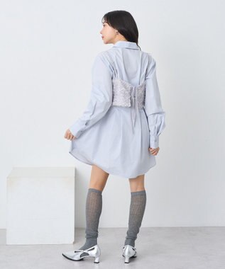 earth music&ecology フリンジミックスチュールビスチェ Light Gray