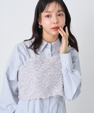 earth music&ecology フリンジミックスチュールビスチェ Light Gray