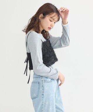 earth music&ecology フリンジミックスチュールビスチェ Black