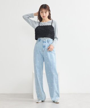 earth music&ecology フリンジミックスチュールビスチェ Black