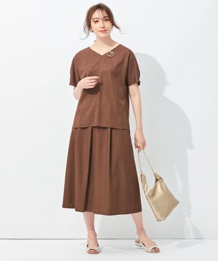 自由区 【接触冷感・速乾・UVカット・撥水・防シワ】リネンライクツイル プルオーバーブラウス ダークブラウン系