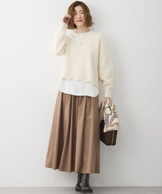 23区 L 【洗える】サテン ロングスリーブ Tシャツ アイボリー系