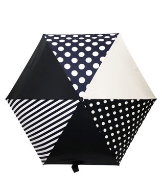 +RING プラスリング レディース向け 晴雨兼用 折傘 BLK/DOT T1335 黒