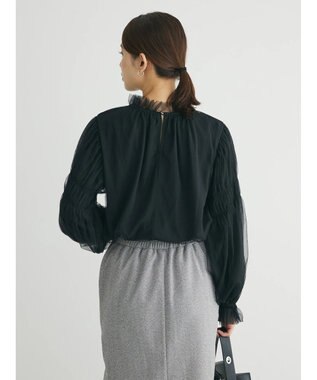 Green Parks ・ＥＬＥＮＣＡＲＥ　ＤＵＥ　チュールハイネックブラウス Black