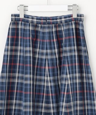 J.PRESS LADIES S コットンリネン Light マドラスチェック フレア スカート ネイビー系