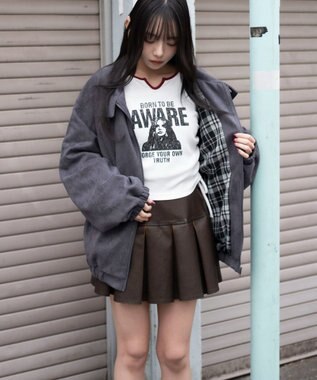 WEGO 【ユニセックス着用ITEM/MLサイズ展開】フェイクスウェードロゴスウィングトップ ブラック中濃色