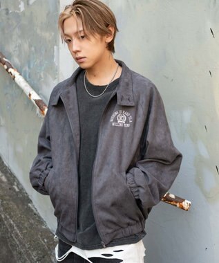 WEGO 【ユニセックス着用ITEM/MLサイズ展開】フェイクスウェードロゴスウィングトップ ブラック中濃色