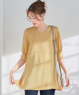 【洗える】パフスリーブ切替フレアチュニック