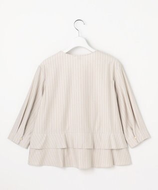 J.PRESS LADIES ストライプジャージー バックペプラム カットソー グレージュストライプ系