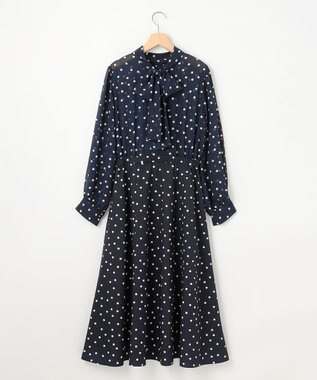 組曲 L 【前後着用可】シフォンオーガンプリント ボウタイワンピース ネイビーベース系5