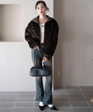WEGO 【25年秋冬新作】フェイクファーショートブルゾン ダークブラウン
