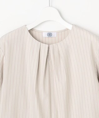 J.PRESS LADIES ストライプジャージー バックペプラム カットソー グレージュストライプ系