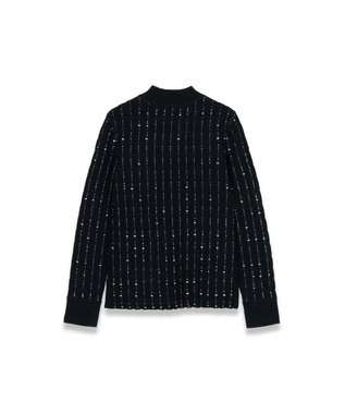 JOSEPH 【洗える】フラグメントストライプ　モックネックニット Black/Ivory
