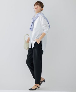 23区 【洗える】ポリエステルストレッチツイル テーパードパンツ ブラック系