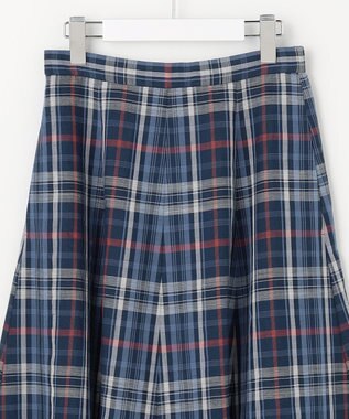 J.PRESS LADIES S コットンリネン Light マドラスチェック フレア スカート ネイビー系