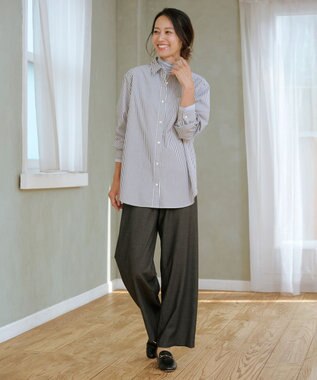 J.PRESS LADIES S エステネージュストライプ シャツ ブラウス ブラックストライプ系