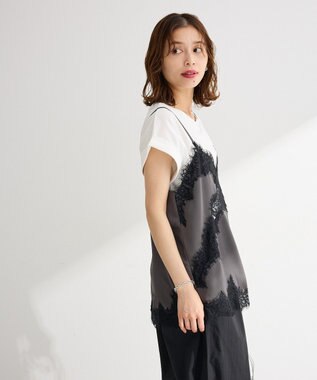 Green Parks レースドッキングサテンビスチェ Charcoal Gray