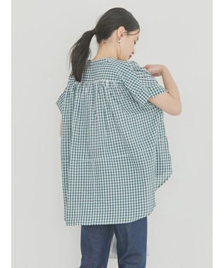 AMERICAN HOLIC フレンチスリーブバック切替シャツ Check Green