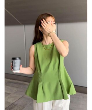 Green Parks AnriettMusee ノースリーブタックペプラムブラウス Green