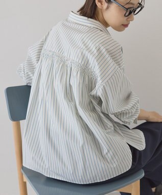 AMERICAN HOLIC 【イージーケア】バックギャザースキッパーシャツ Stripe Ivory