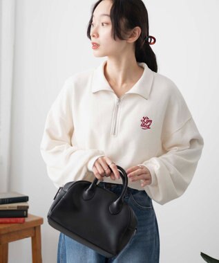 WEGO 【新色追加】ドロストデザインハーフZIPスウェット オフホワイト