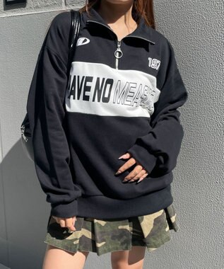 WEGO グラフィックハーフジップビッグスウェット ブラック