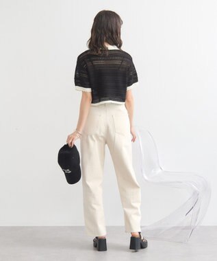 earth music&ecology キラキラボタン透かしニットポロ Black