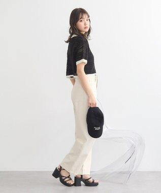 earth music&ecology キラキラボタン透かしニットポロ Black