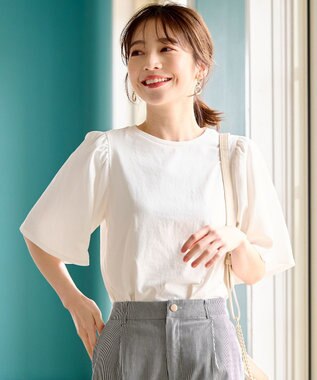 ANY SIS 【UVケア】プレーティングジャージー フレアスリーブ カットソー オフホワイト